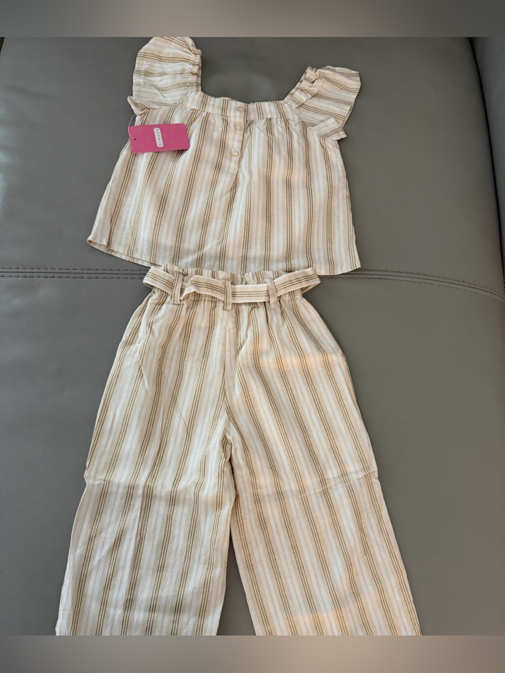 btween Cream and Beige Striped Matching Set Top and Pants Size 4T